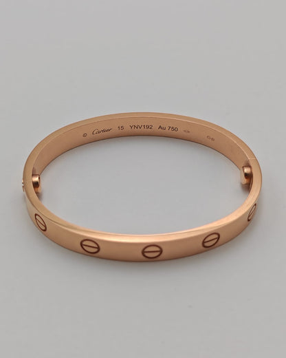 Cartier Love Bracelet – 18K Rose Gold, Size 15