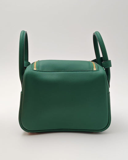 Hermès Mini Lindy – Vert Moyne Swift Leather with Gold Hardware