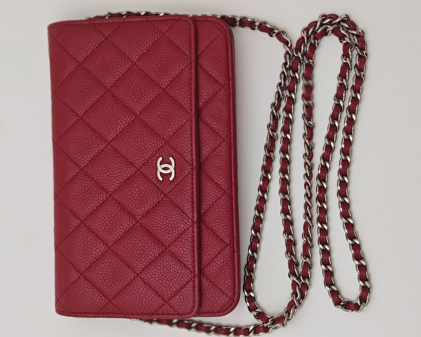 Chanel Wallet on Chain – Red Caviar Leather with Silver Hardware