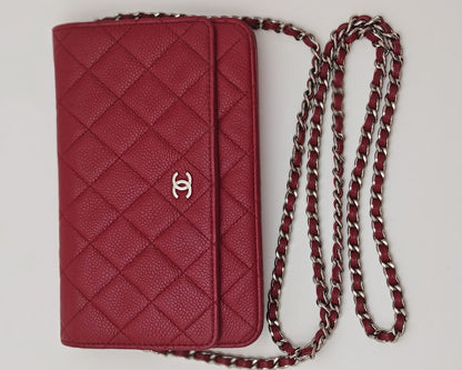 Chanel Wallet on Chain – Red Caviar Leather with Silver Hardware