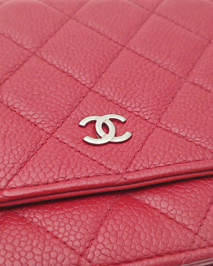 Chanel Wallet on Chain – Red Caviar Leather with Silver Hardware