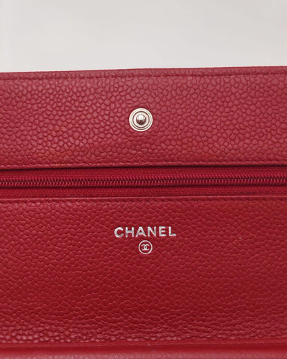 Chanel Wallet on Chain – Red Caviar Leather with Silver Hardware