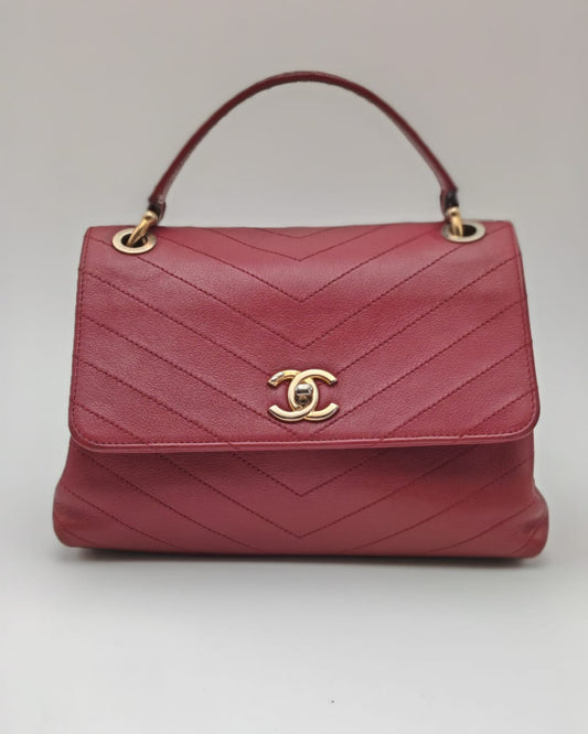 Chanel Top Handle Bag – Burgundy Chevron with Python Handle