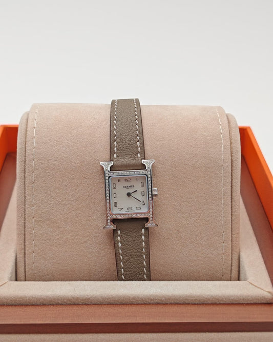 Hermès Heure H Watch – XS, Steel with Diamonds & Swift Calf Leather Strap