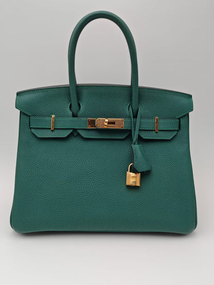 HERMÈS BIRKIN 30 BAG MALACHITE TOGO GOLD HARDWARE