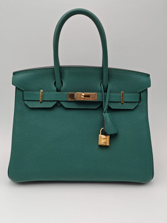 HERMÈS BIRKIN 30 BAG MALACHITE TOGO GOLD HARDWARE