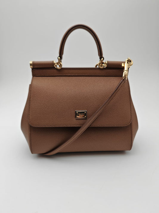 DOLCE & GABBANA SICILY MEDIUM BAG – BROWN DAUPHINE LEATHER