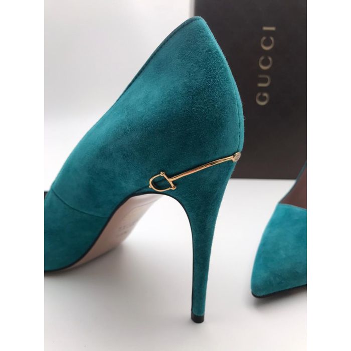Gucci Turquoise Suede Adina Horsebit Detail Pump