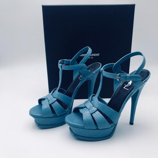 YSL Tribute Woven Leather Platforms Sandals