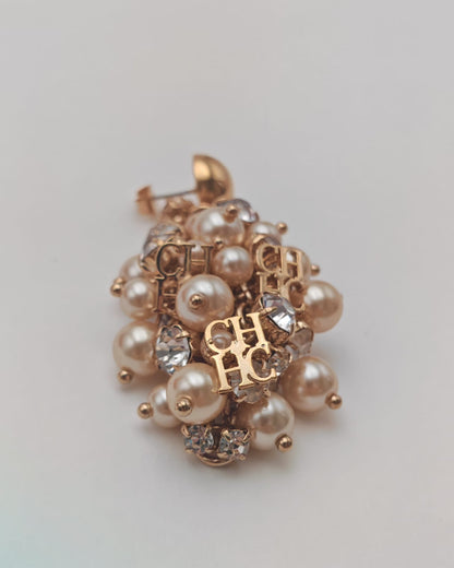 Carolina Herrera CH Pearl & Crystal Logo Earrings