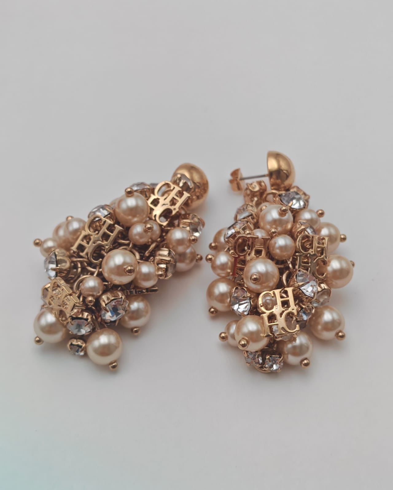 Carolina Herrera CH Pearl & Crystal Logo Earrings