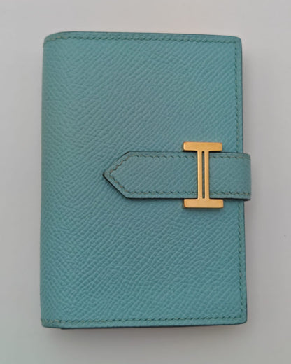 Hermès Béarn Compact Wallet – Blue Togo Leather with Gold H Clasp
