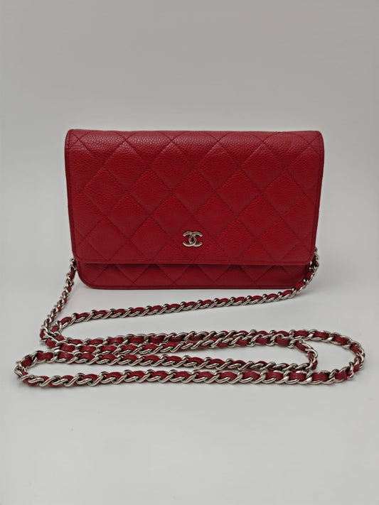Chanel Wallet on Chain – Red Caviar Leather with Silver Hardware
