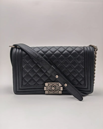 Chanel Boy Bag – Black Quilted Calfskin with Aged Ruthenium Hardware