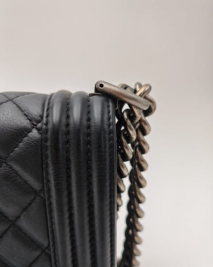 Chanel Boy Bag – Black Quilted Calfskin with Aged Ruthenium Hardware