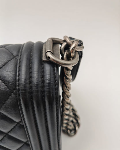 Chanel Boy Bag – Black Quilted Calfskin with Aged Ruthenium Hardware