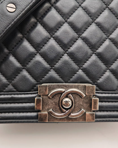 Chanel Boy Bag – Black Quilted Calfskin with Aged Ruthenium Hardware