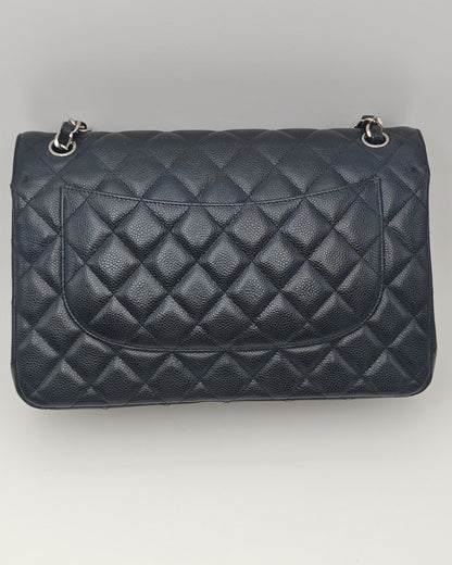 Chanel Classic Flap Bag – Jumbo Black Caviar Leather with Silver Hardware