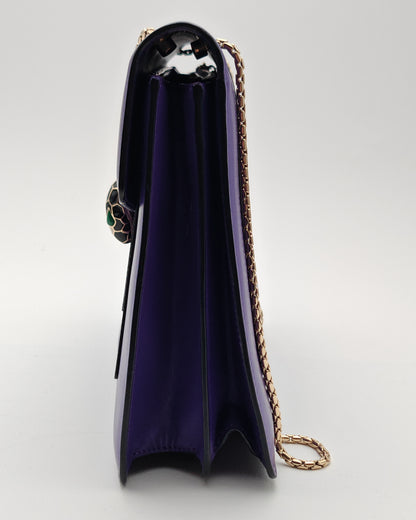 Bvlgari Serpenti Forever Shoulder Bag in Purple Smooth Leather with Gold Hardware