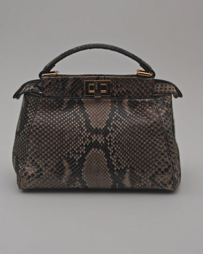 Fendi Mini Peekaboo Bag in Brown Python with Gold Hardware.