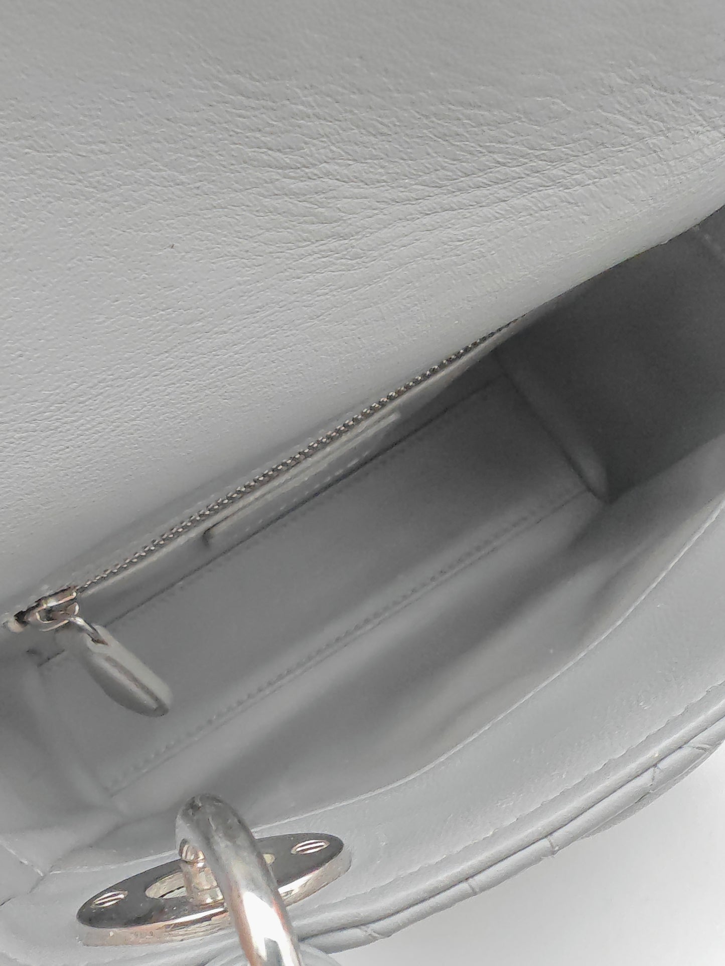 Christian Dior Lady Dior Mini in Grey Lambskin with Crystal-Embellished Strap