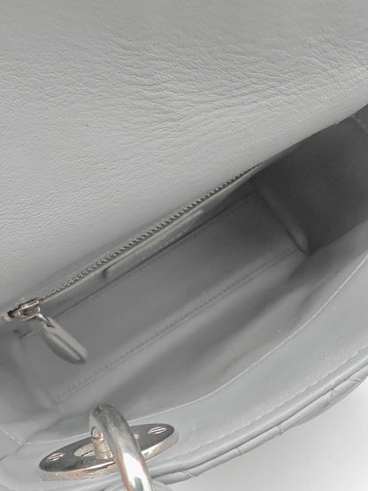 Christian Dior Lady Dior Mini in Grey Lambskin with Crystal-Embellished Strap