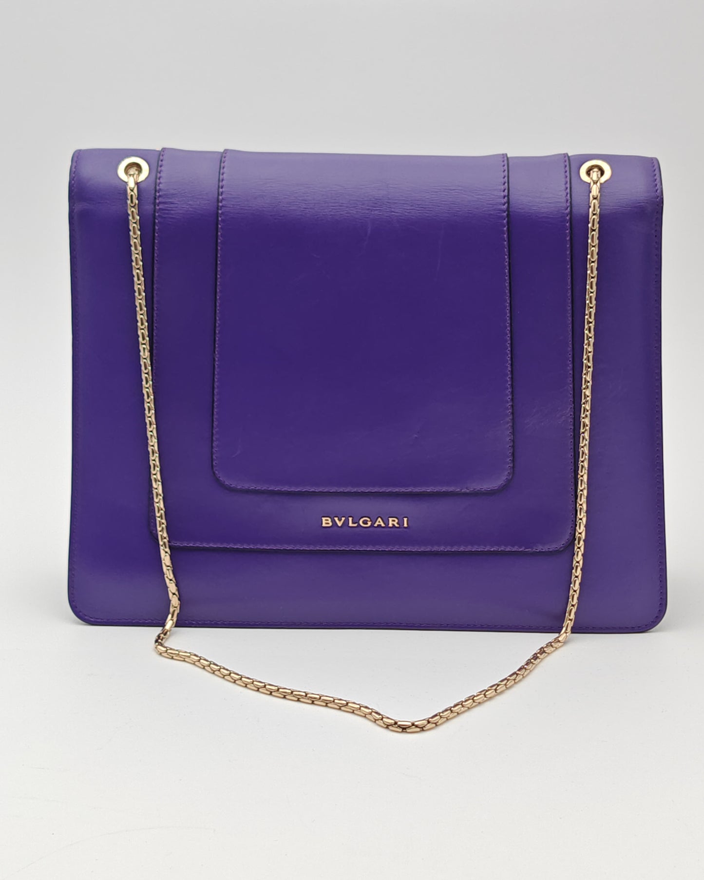 Bvlgari Serpenti Forever Shoulder Bag in Purple Smooth Leather with Gold Hardware