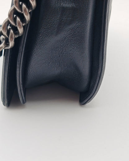 Chanel Boy Bag Large in Navy Quilted Calfskin with Ruthenium Hardware.