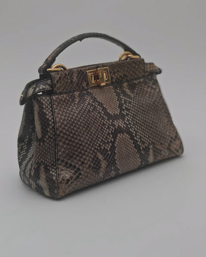 Fendi Mini Peekaboo Bag in Brown Python with Gold Hardware.