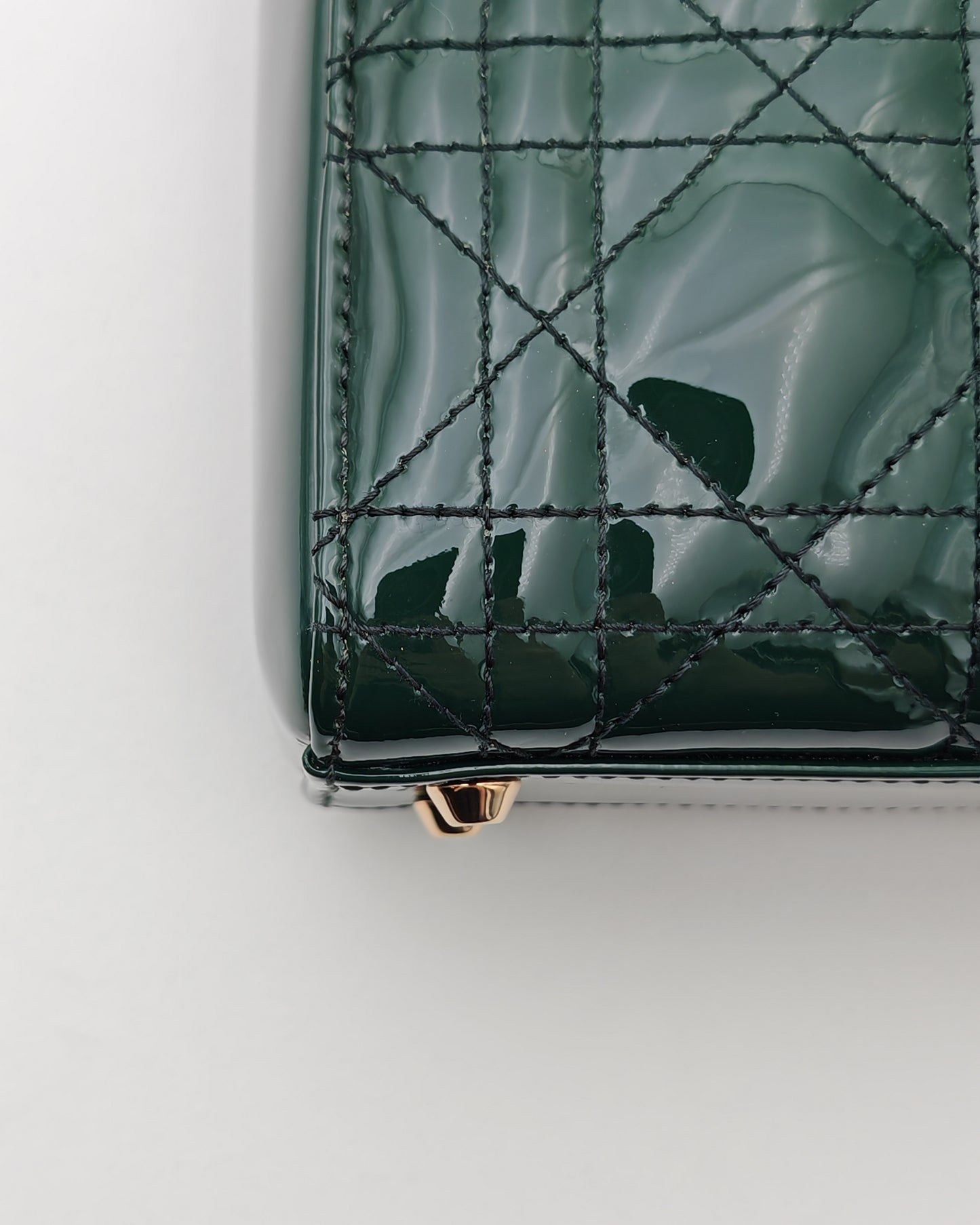 Christian Dior Lady Dior Mini in Deep Green Patent Cannage Leather with Gold Hardware