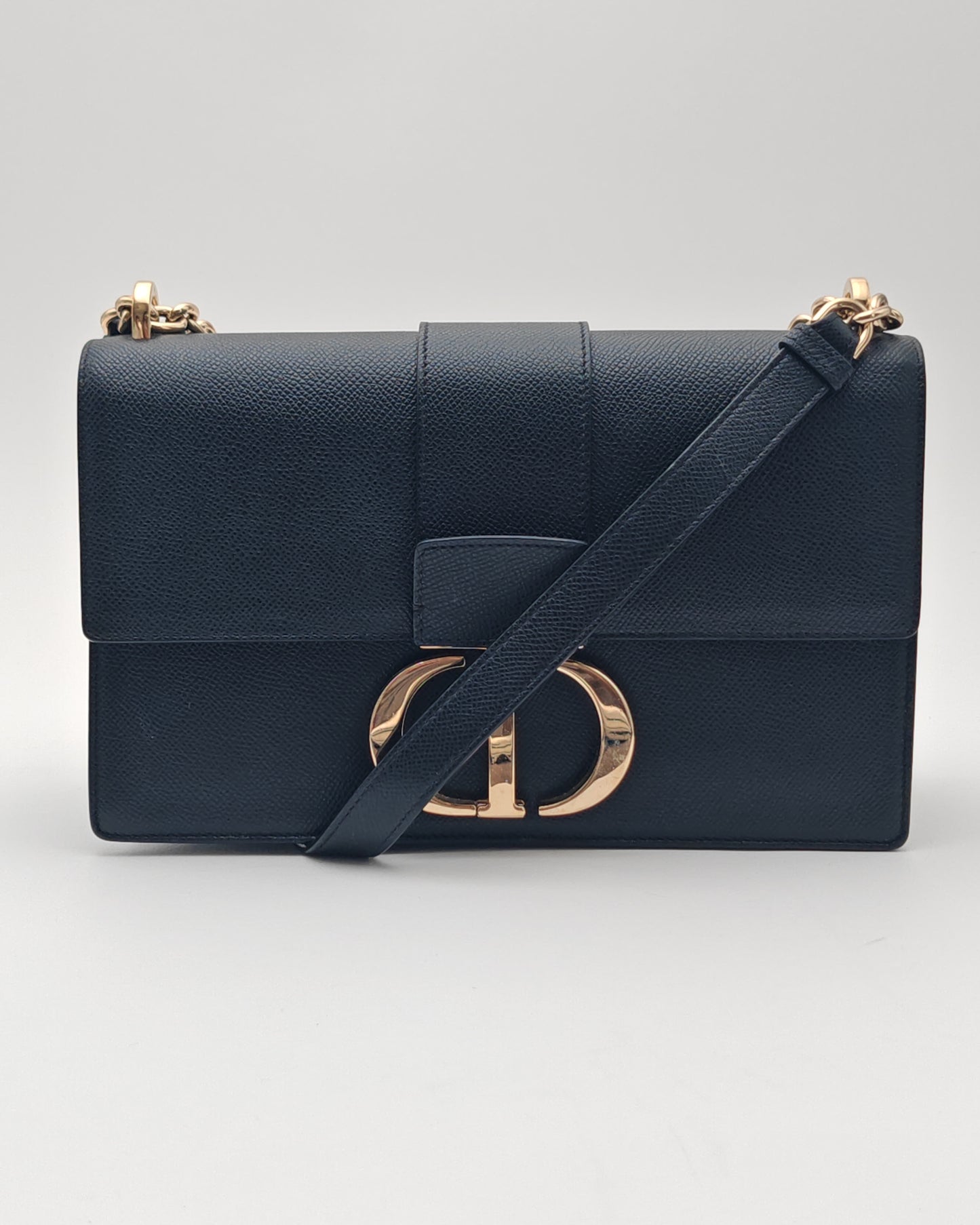 Christian Dior 30 Montaigne Bag in Black Grained Calfskin with Gold Hardware