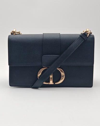 Christian Dior 30 Montaigne Bag in Black Grained Calfskin with Gold Hardware