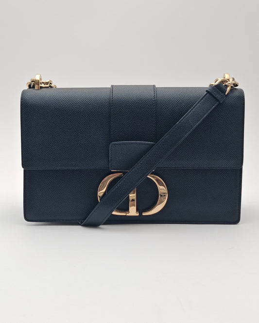 Christian Dior 30 Montaigne Bag in Black Grained Calfskin with Gold Hardware