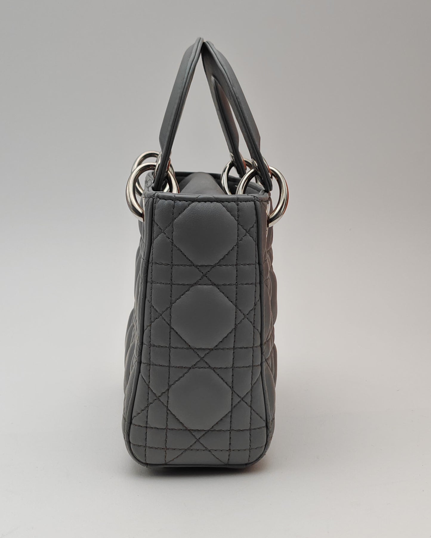 Christian Dior Lady Dior Mini in Grey Lambskin with Crystal-Embellished Strap