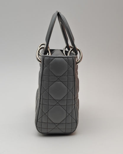Christian Dior Lady Dior Mini in Grey Lambskin with Crystal-Embellished Strap