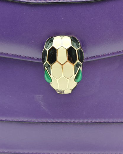 Bvlgari Serpenti Forever Shoulder Bag in Purple Smooth Leather with Gold Hardware