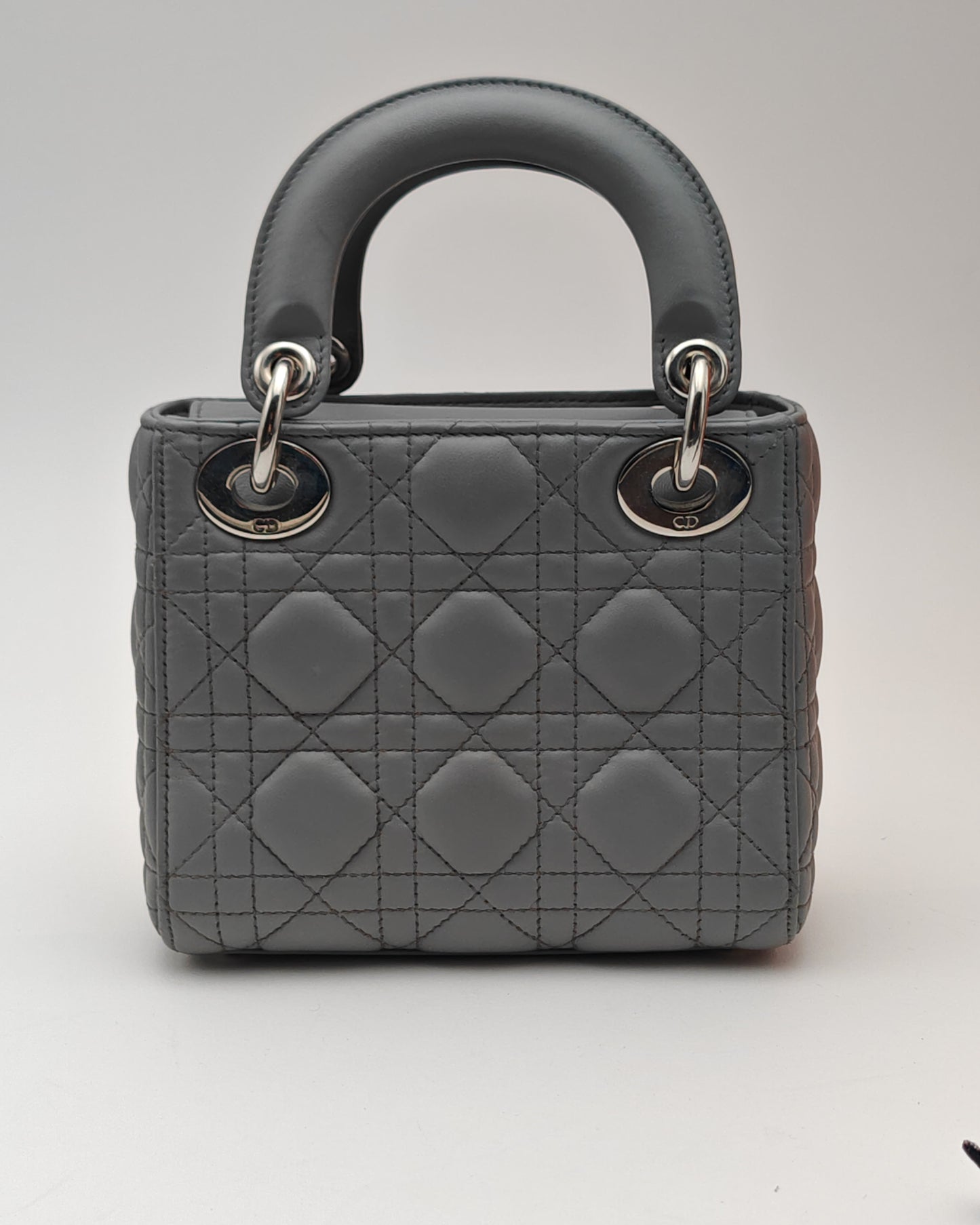 Christian Dior Lady Dior Mini in Grey Lambskin with Crystal-Embellished Strap