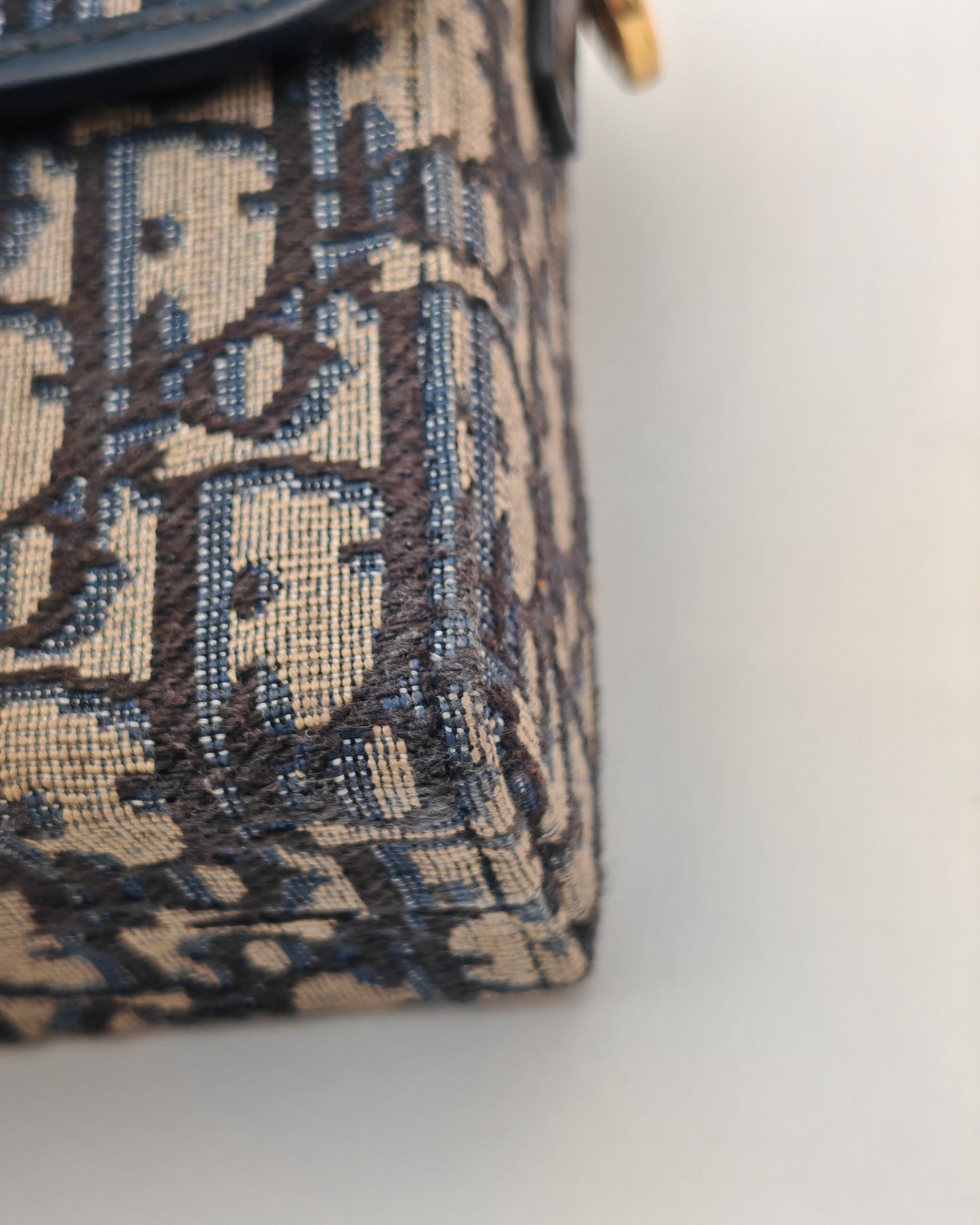 Christian Dior 30 Montaigne Box Bag in Blue Oblique Canvas with Gold Hardware