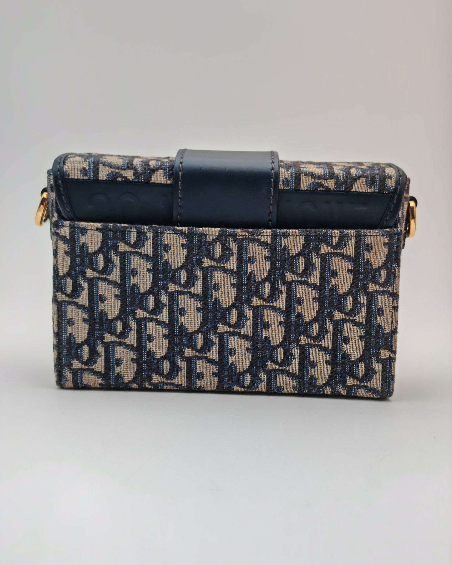 Christian Dior 30 Montaigne Box Bag in Blue Oblique Canvas with Gold Hardware