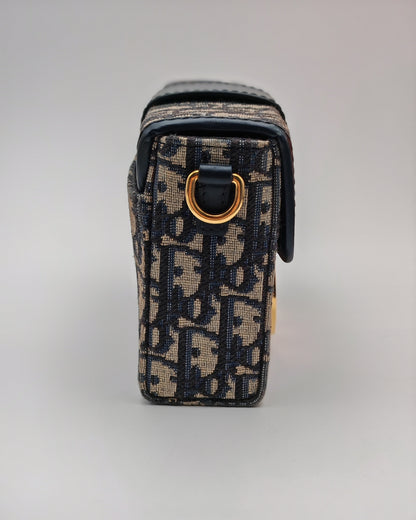 Christian Dior 30 Montaigne Box Bag in Blue Oblique Canvas with Gold Hardware