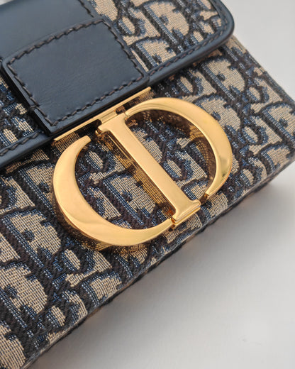 Christian Dior 30 Montaigne Box Bag in Blue Oblique Canvas with Gold Hardware