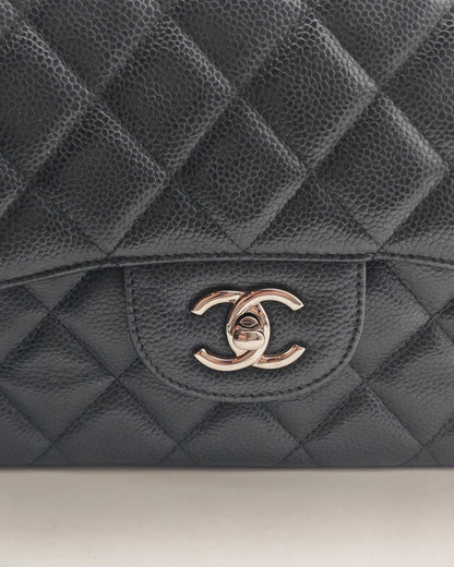 Chanel Classic Flap Bag – Jumbo Black Caviar Leather with Silver Hardware