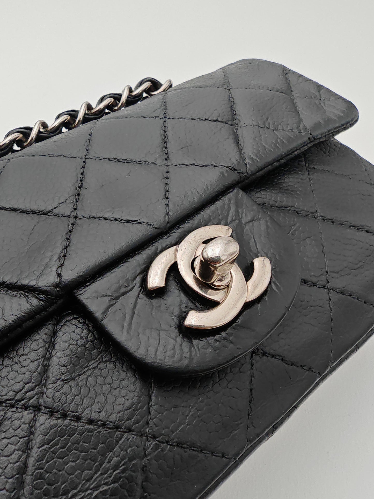Chanel Classic Mini Flap Bag in Black Caviar with Silver Hardware