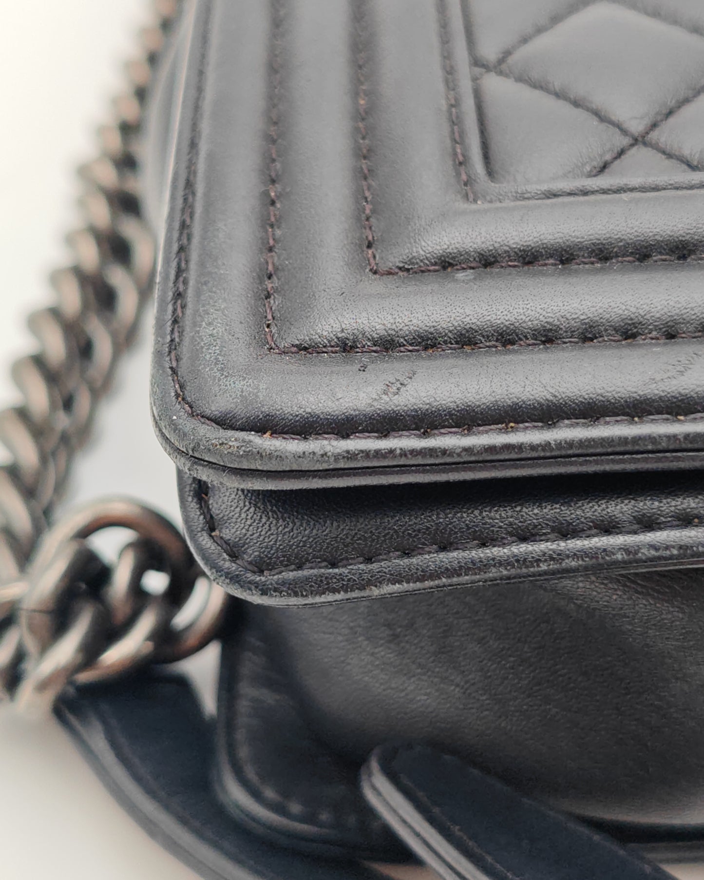Chanel Boy Bag Large in Navy Quilted Calfskin with Ruthenium Hardware.