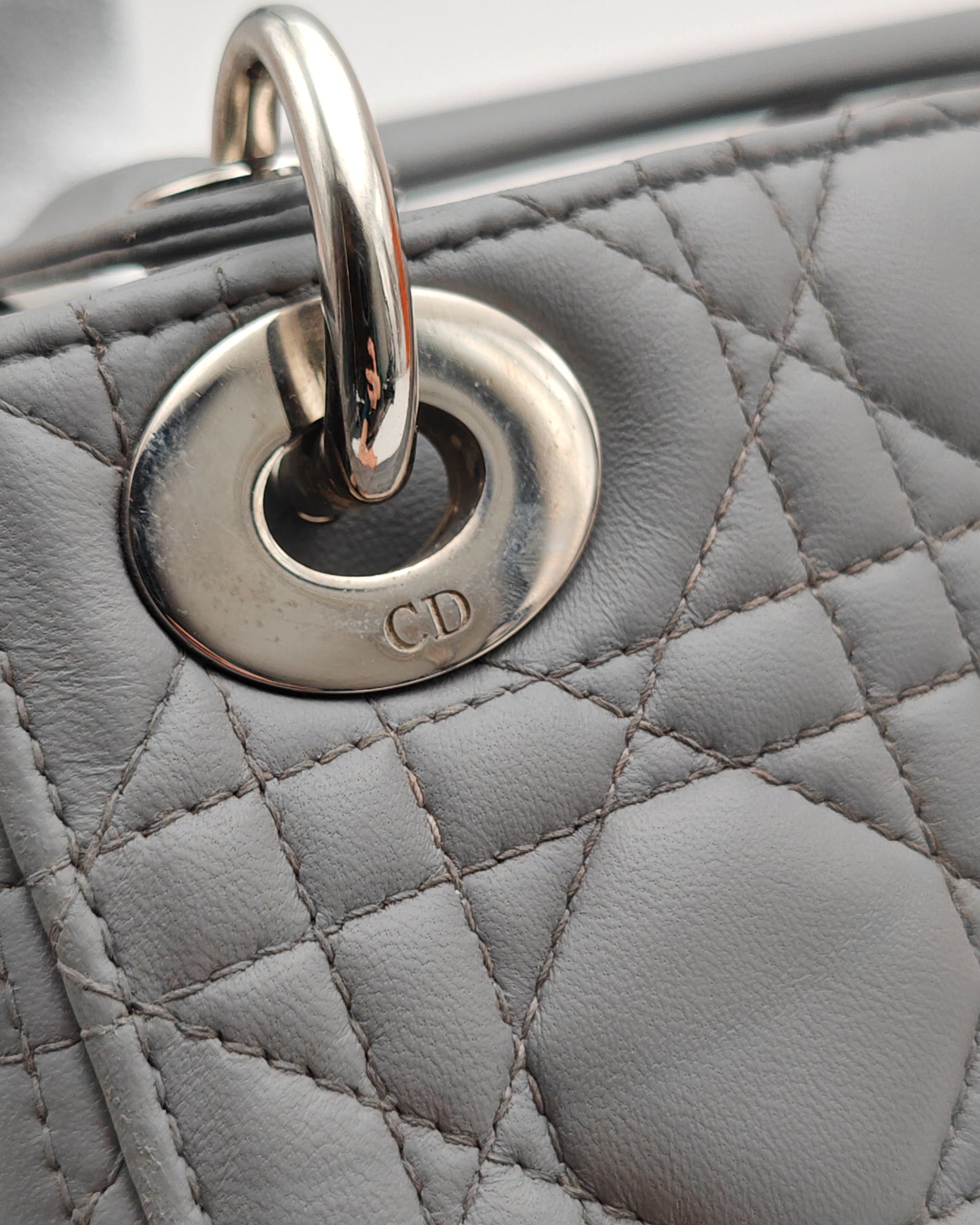 Christian Dior Lady Dior Mini in Grey Lambskin with Crystal-Embellished Strap