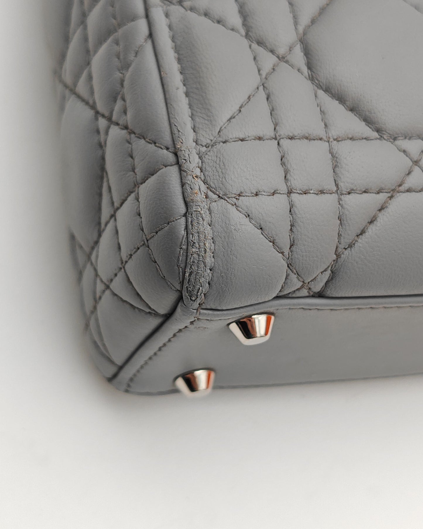 Christian Dior Lady Dior Mini in Grey Lambskin with Crystal-Embellished Strap