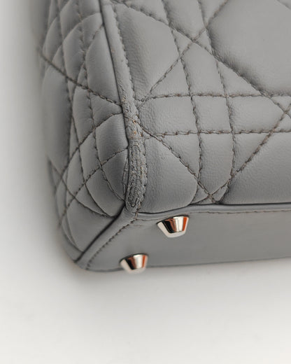 Christian Dior Lady Dior Mini in Grey Lambskin with Crystal-Embellished Strap