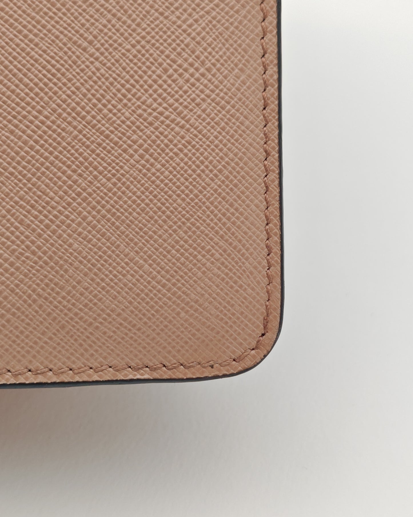 Prada Diagramme Envelope Shoulder Bag in Nude Saffiano Leather with Gold Hardware.