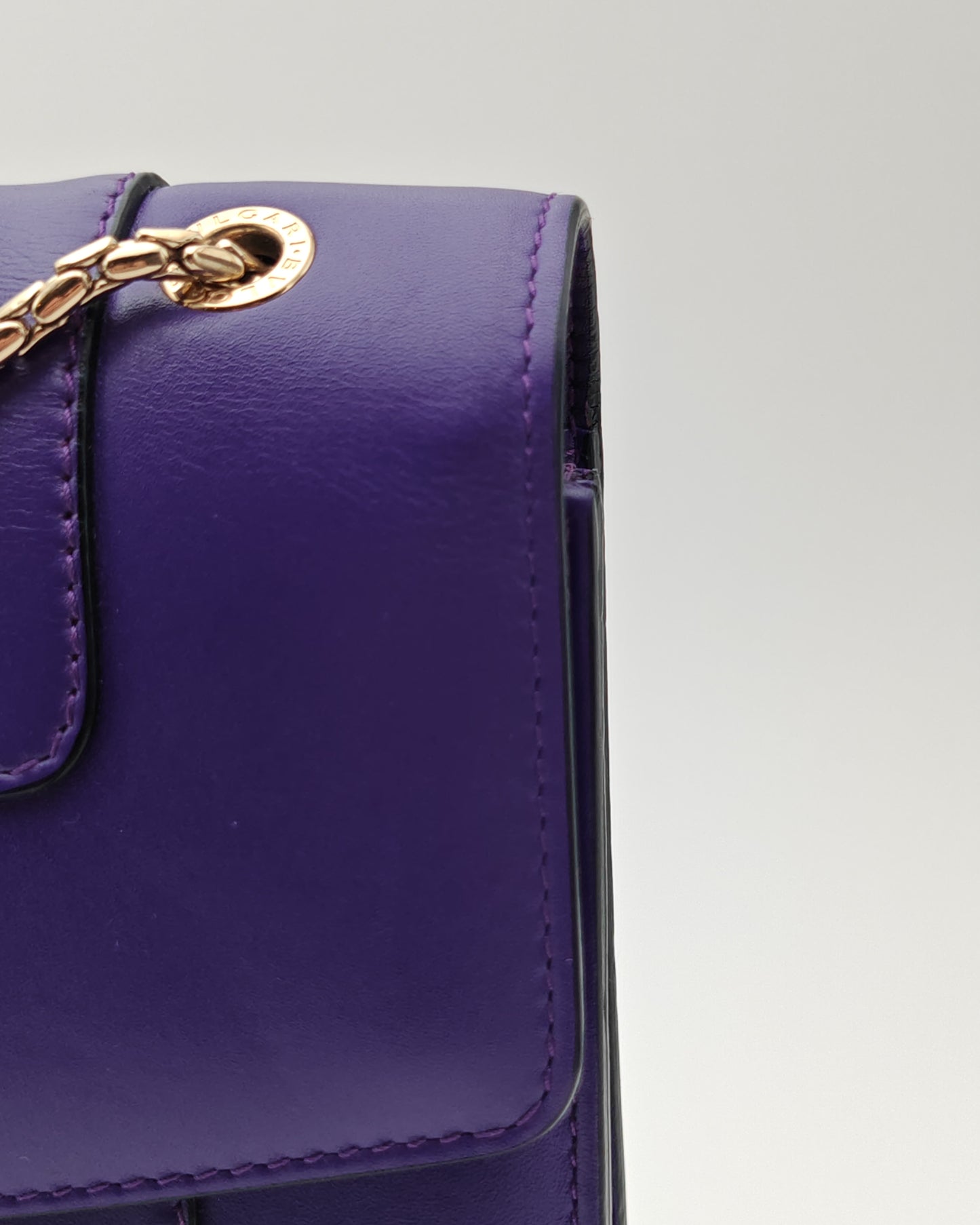 Bvlgari Serpenti Forever Shoulder Bag in Purple Smooth Leather with Gold Hardware