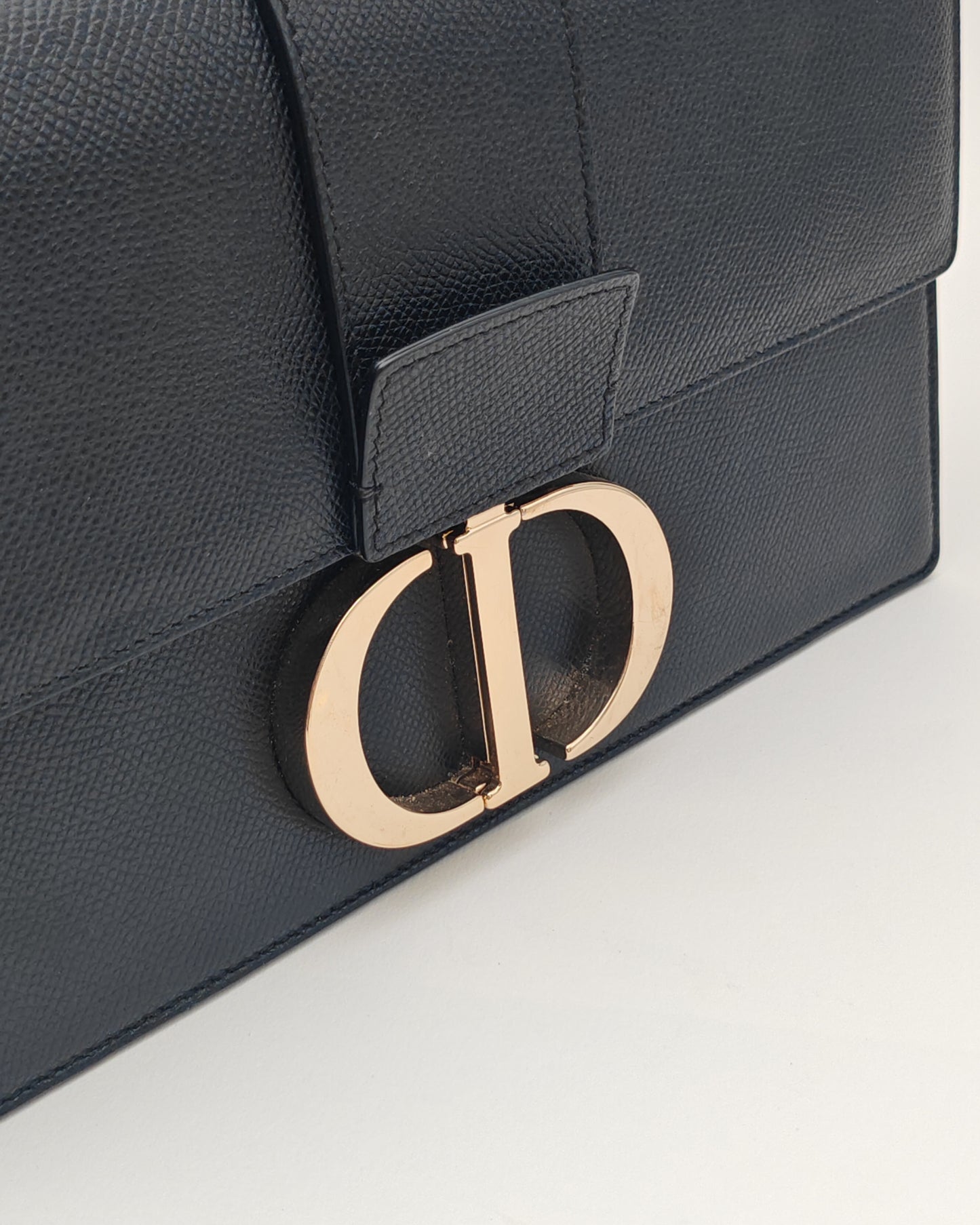 Christian Dior 30 Montaigne Bag in Black Grained Calfskin with Gold Hardware